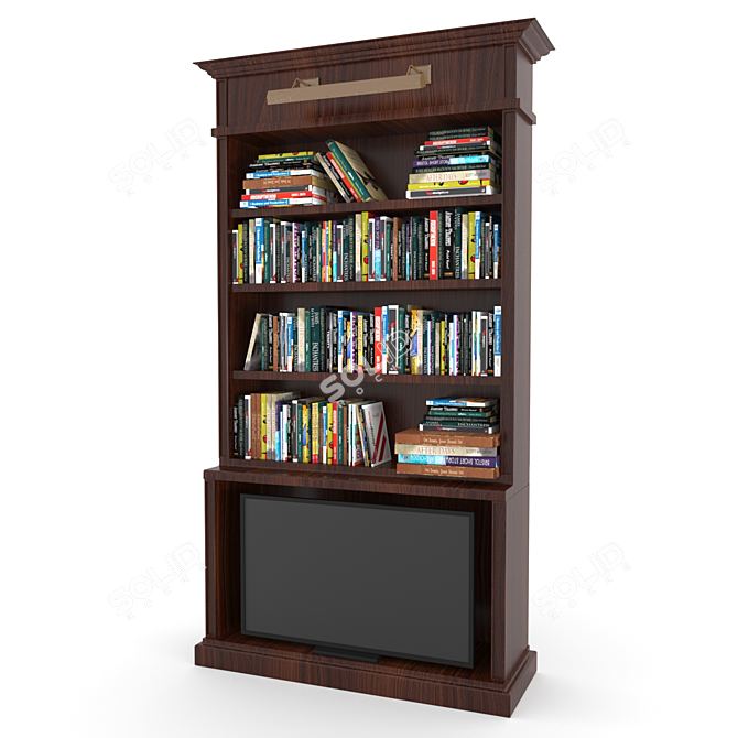 Vintage Wooden Library: Books & Lamp 3D model image 1