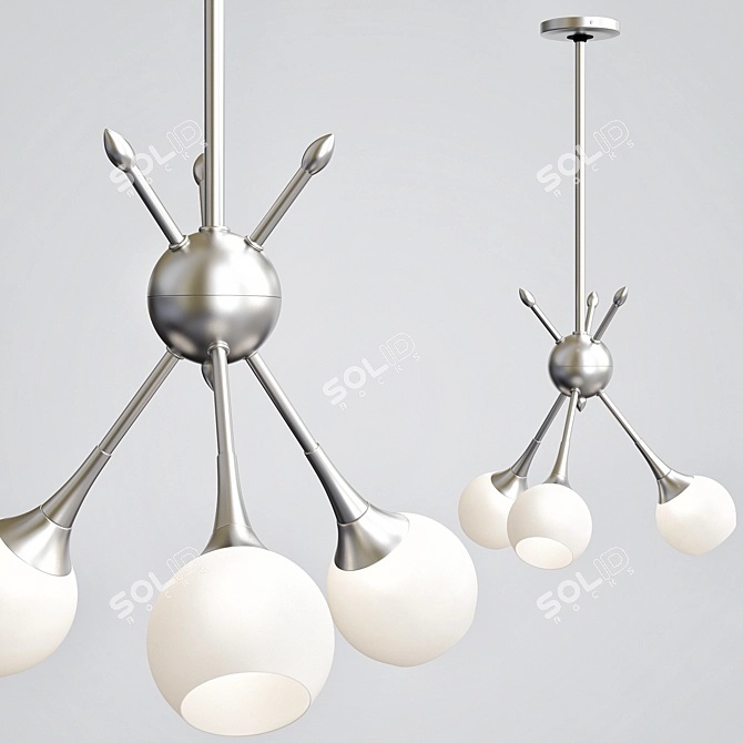 Mid-Century Modern 3-Light Nickel Chandelier 3D model image 1