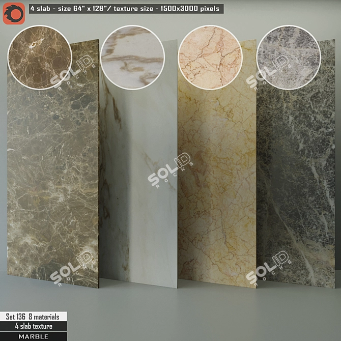 Marble Slab Set 136 - High Resolution, 8 Preset Materials 3D model image 1