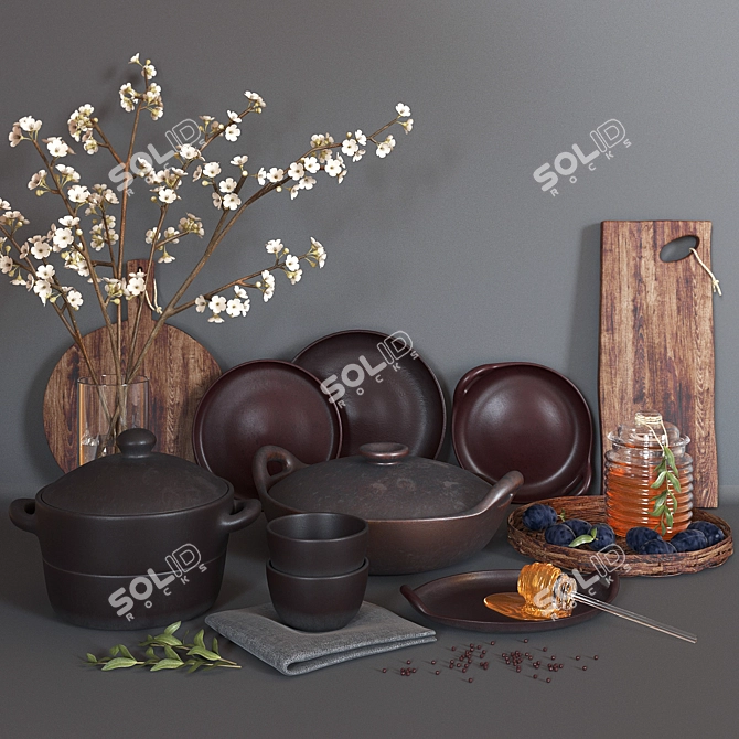 Handcrafted Clay Kitchenware by Muubs 3D model image 1