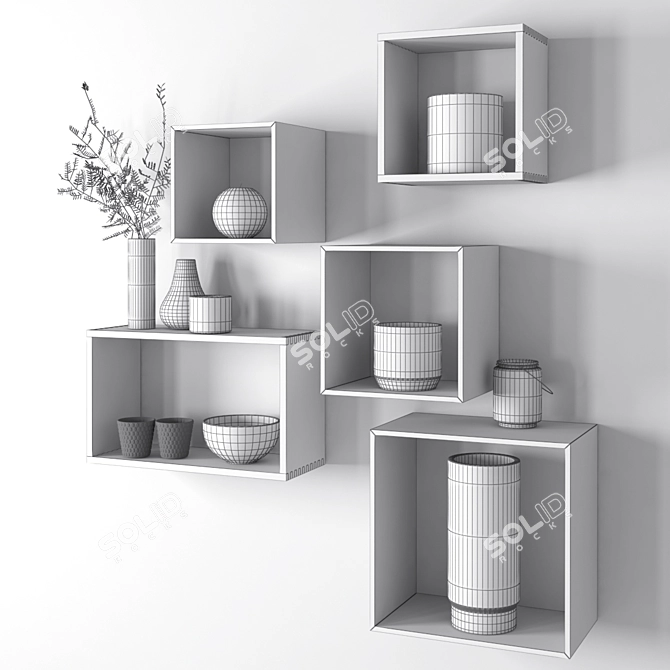 Wooden Decorative Shelves with Objects 3D model image 2