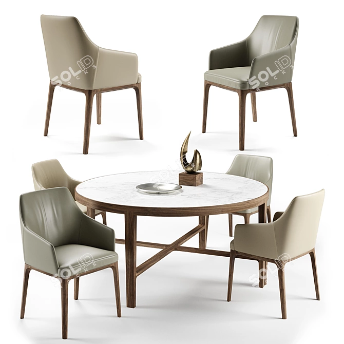 Elegant Alivar Globe Table & Amanda Chair Set 3D model image 1