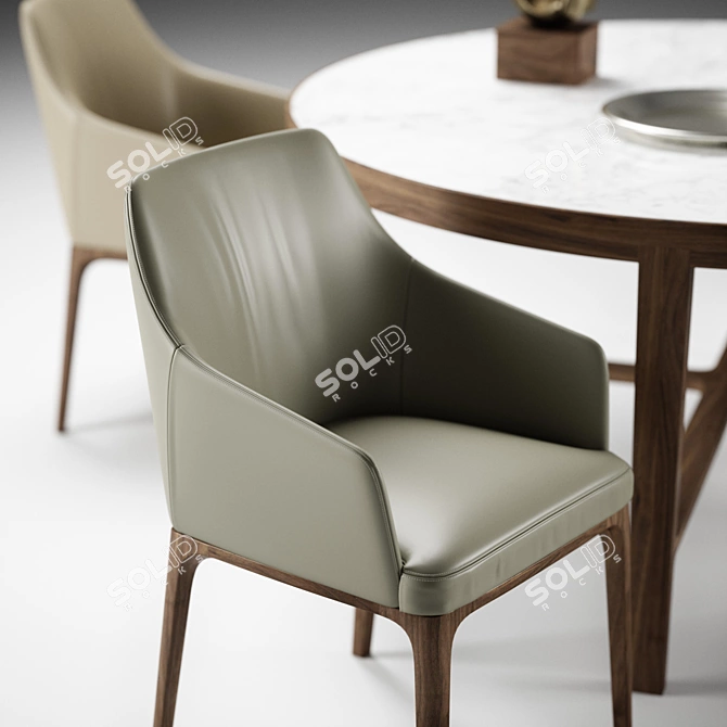 Elegant Alivar Globe Table & Amanda Chair Set 3D model image 2
