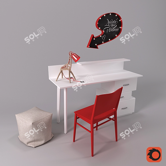 Elegant Writing Desk Set 3D model image 1