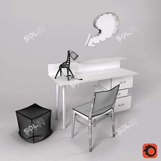 Elegant Writing Desk Set 3D model image 3