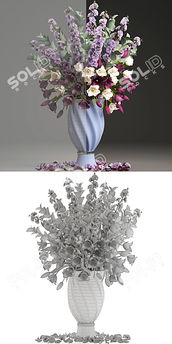 Spring Blossom Bouquet | Pink Tulips, Eucalyptus & Classic Vase 3D model image 3