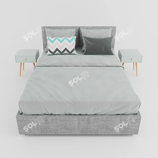 Stylish Nicole Bed & Jimi Nightstand 3D model image 1