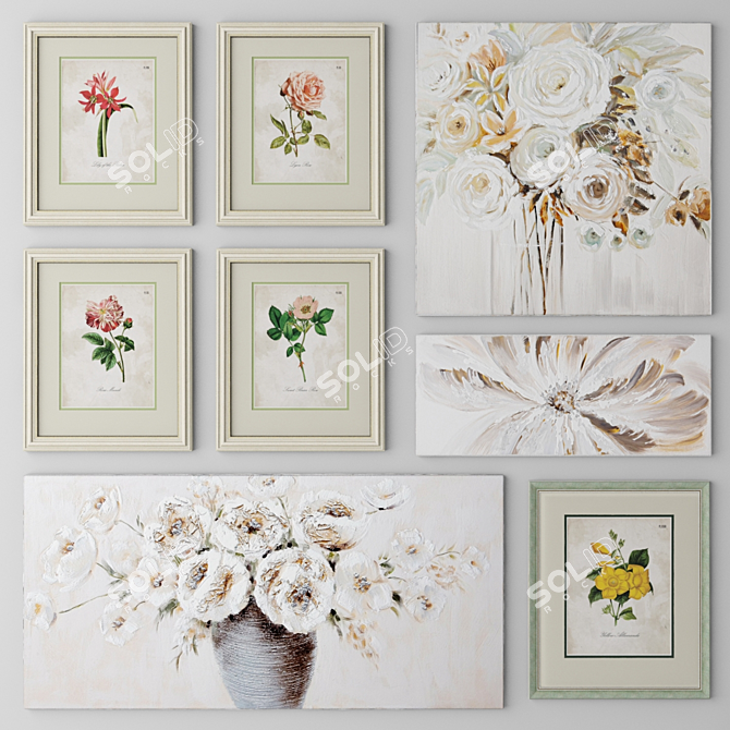 Elegant Rose Paintings Set 3D model image 1