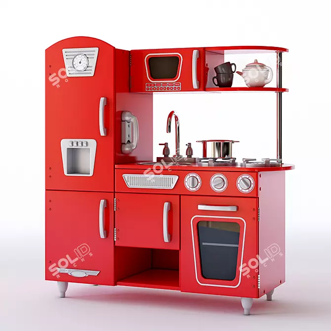 Vintage Kids Play Kitchen - Inspire Imaginative Play 3D model image 1