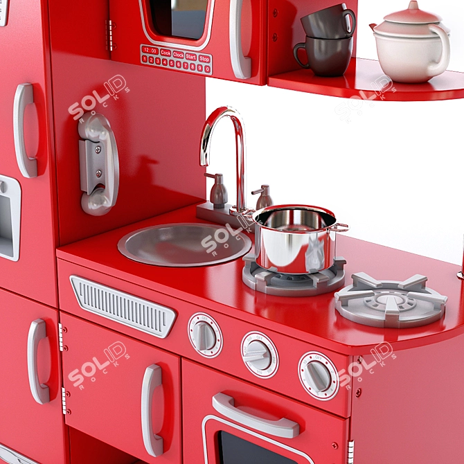 Vintage Kids Play Kitchen - Inspire Imaginative Play 3D model image 2