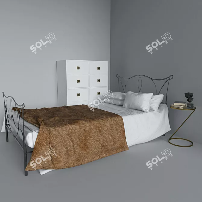 Elegant Bedroom Set: Warley Chest, Queen Iron Bed, Franklin Accent Table 3D model image 1