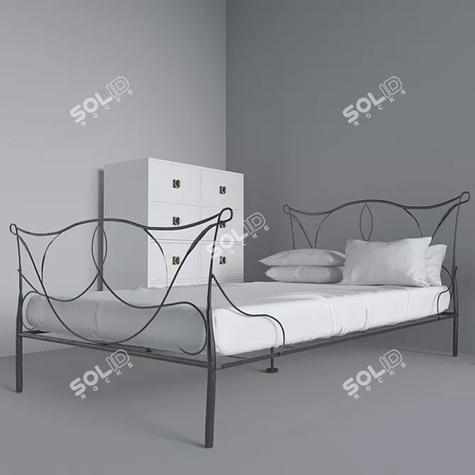 Elegant Bedroom Set: Warley Chest, Queen Iron Bed, Franklin Accent Table 3D model image 2