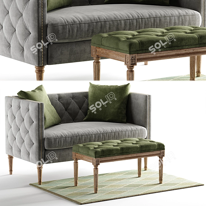 Vanves Chesterfield Settee
Letellier Wood Bench
Seidenberg Green Area Rug 3D model image 1