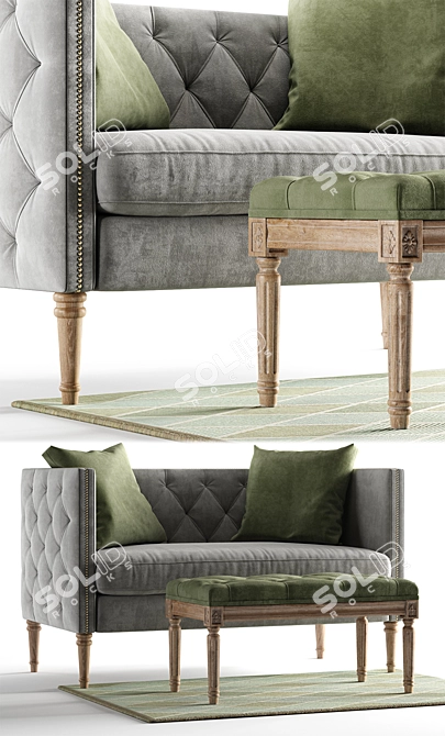 Vanves Chesterfield Settee
Letellier Wood Bench
Seidenberg Green Area Rug 3D model image 2