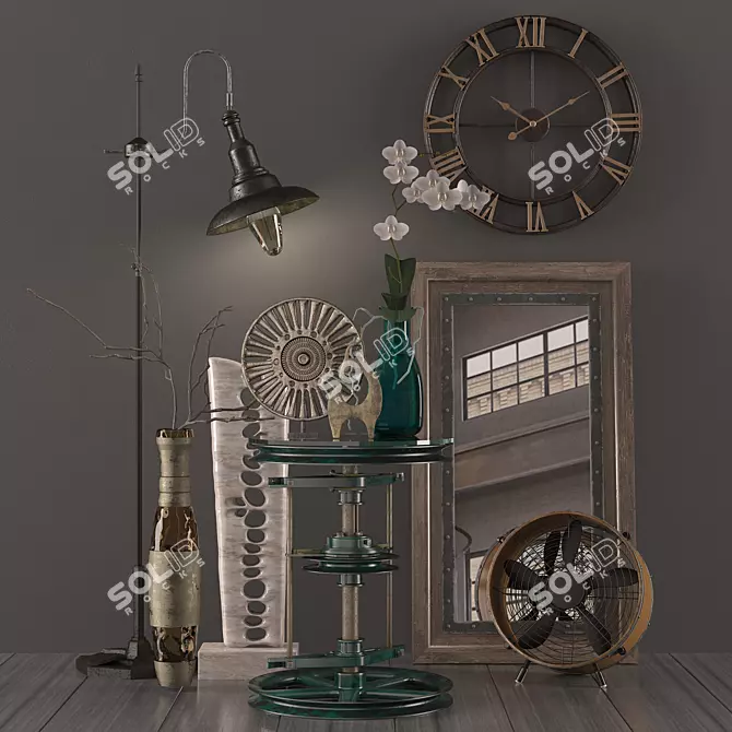 Industrial Loft Decor Set 3D model image 1