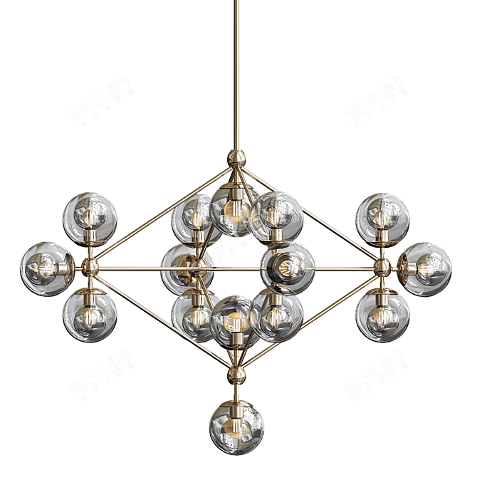 Modo 15-Globe Chandelier: Brass Elegance 3D model image 1