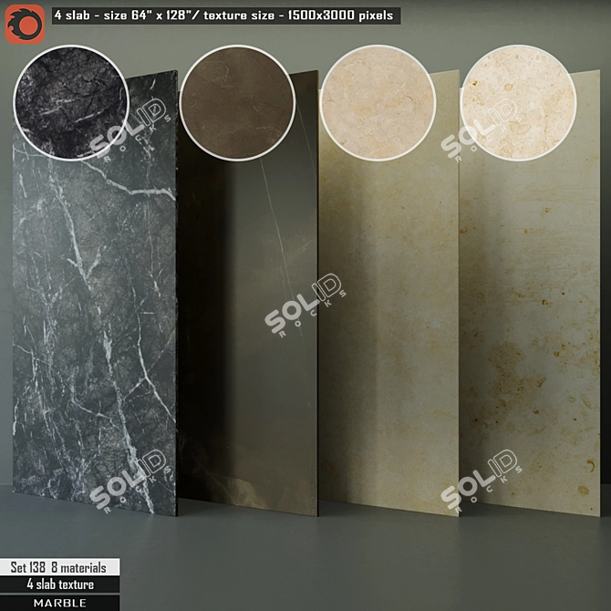 Marble Slab Set: High-Resolution, 8 Preset Materials 3D model image 1