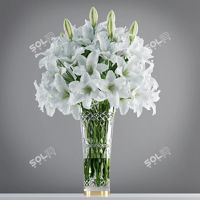 Elegant White Lily Arrangement 3D model image 2