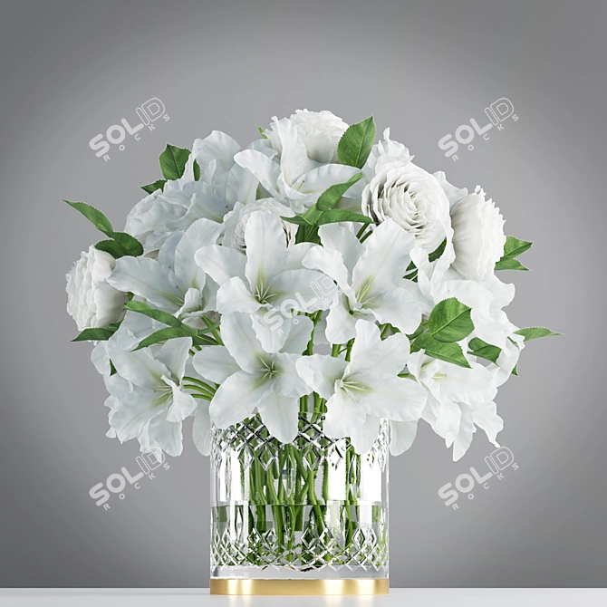 Elegant White Lily Arrangement 3D model image 3