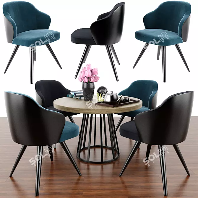 Modern Steel Swivel Dining Set & Parquet 3D model image 1