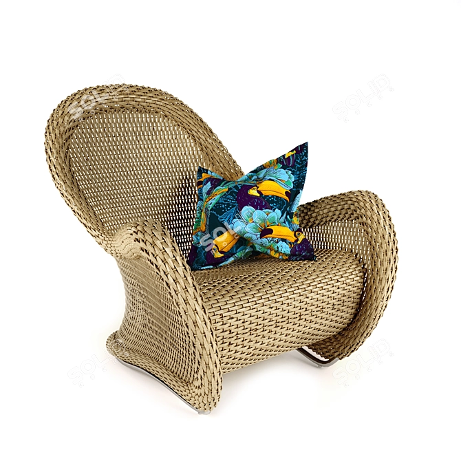 Vintage Wicker Chair with Cushion 3D model image 1