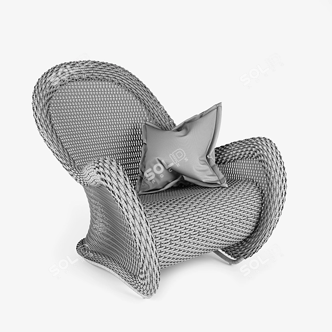 Vintage Wicker Chair with Cushion 3D model image 2