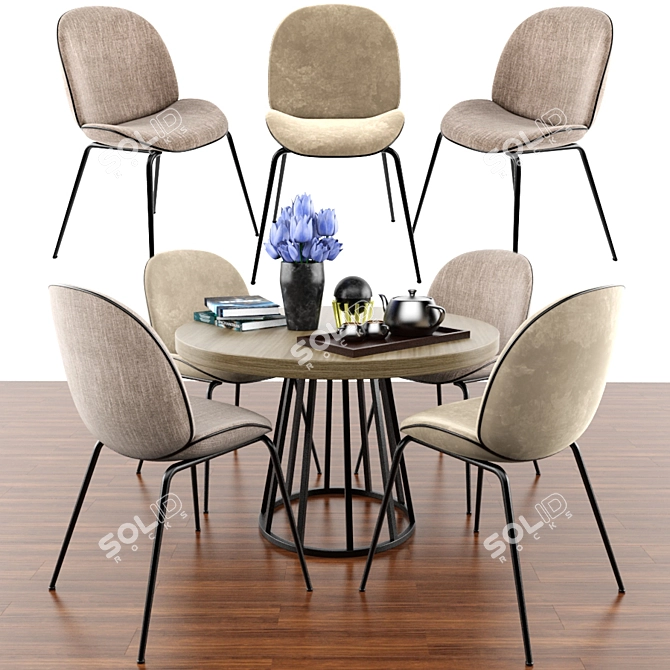 Modern Beetle Dining Chair Set with Parquet Design 3D model image 1