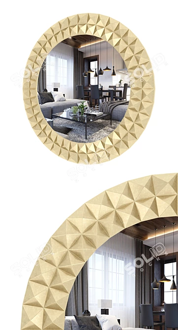 Golden Frame Modern Mirror 3D model image 2