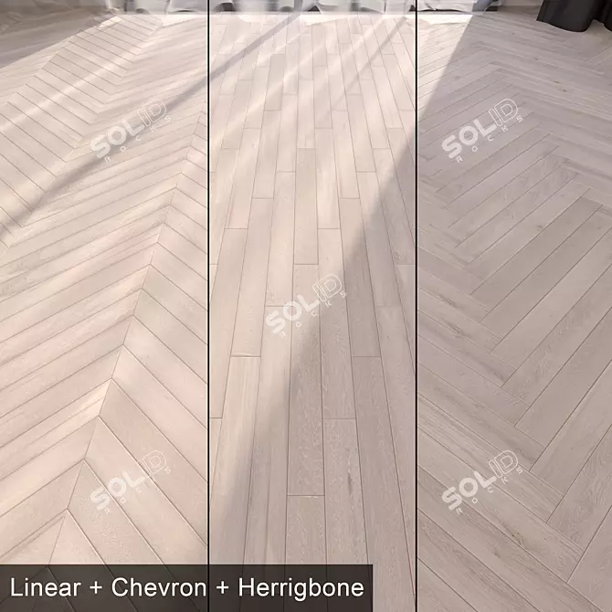Italian Oak Parquet: Linear, Chevron & Herringbone Designs 3D model image 1