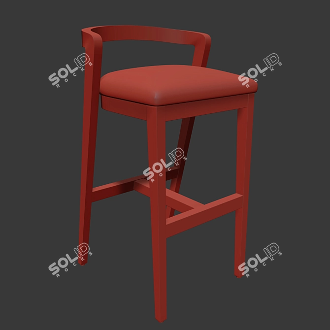 Curved Oak Bar Stool with Velvet Upholstery 3D model image 2