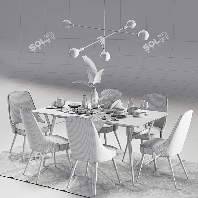 Title: Mid-Century Dining Set with Expandable Table 3D model image 3