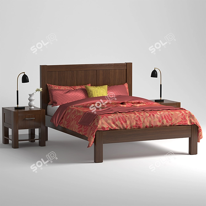 Elegant Lyon Bed - Side Cabinet 3D model image 1