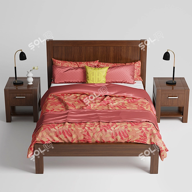 Elegant Lyon Bed - Side Cabinet 3D model image 2