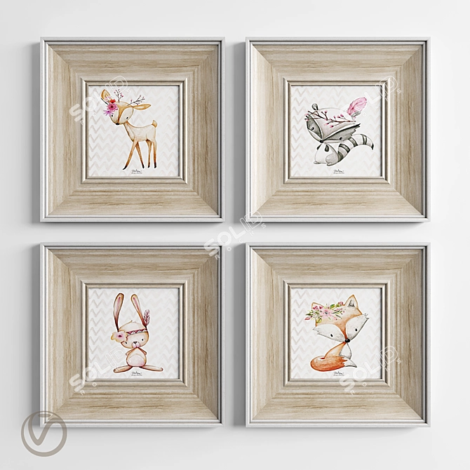 Animals in Wood Frames 3D model image 1