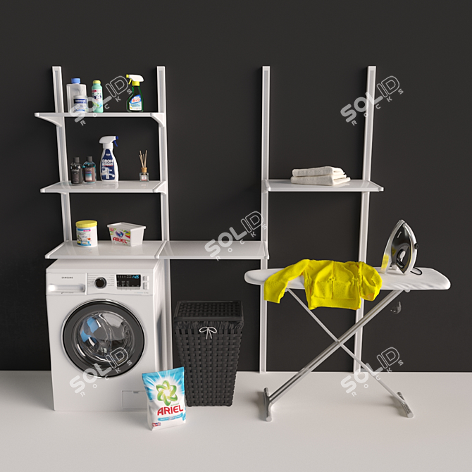 Ultimate Laundry Set: Samsung Washer, Panasonic Iron, IKEA Algot Rack, Knarra Laundry Basket, and More 3D model image 1