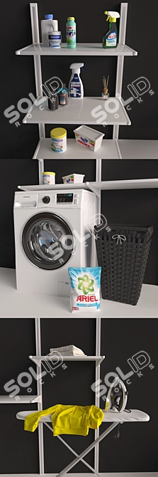 Ultimate Laundry Set: Samsung Washer, Panasonic Iron, IKEA Algot Rack, Knarra Laundry Basket, and More 3D model image 2