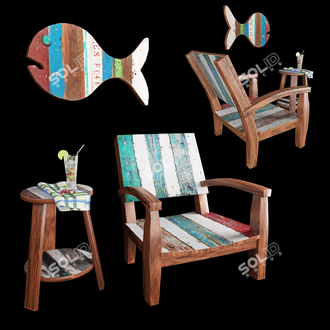 Reclaimed Boat Wood Armchair 3D model image 1