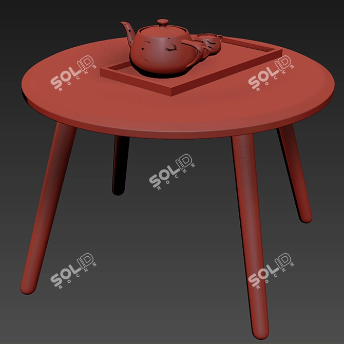 Vintage Parquet Dining Table 75cm 3D model image 3