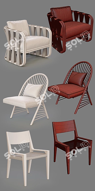 Rustic Rattan & Wicker Chairs 3D model image 3