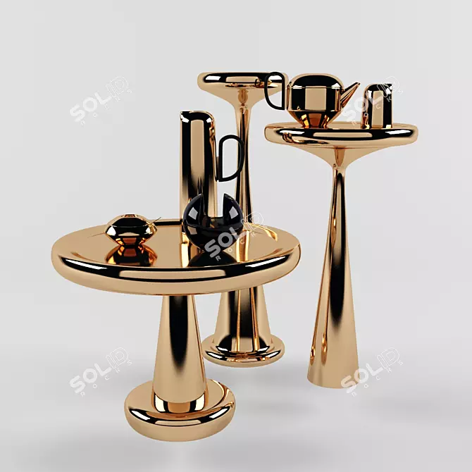Elegant Brass Spun Tables Set 3D model image 1
