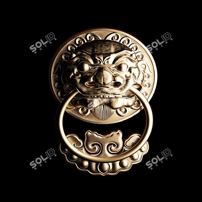 Vintage Asian Lion Head Handles 3D model image 1