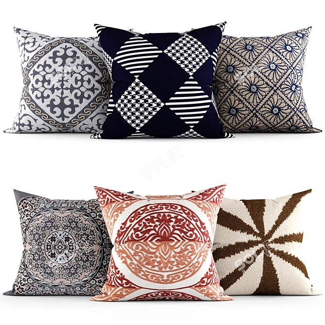 Elegant Home Decor Pillows 3D model image 1