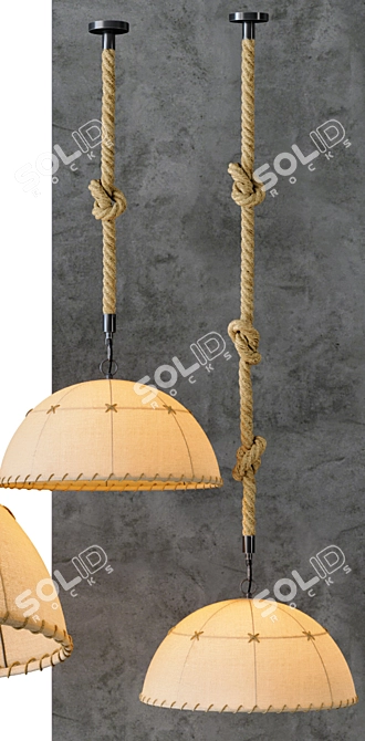 Vintage Black Metal and Rope Chandelier 3D model image 2