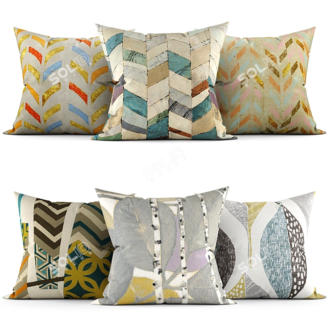 Stylish Embroidered Cushions 3D model image 1