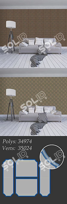 Oxford Cypress Damask 3D Wallpaper 3D model image 3