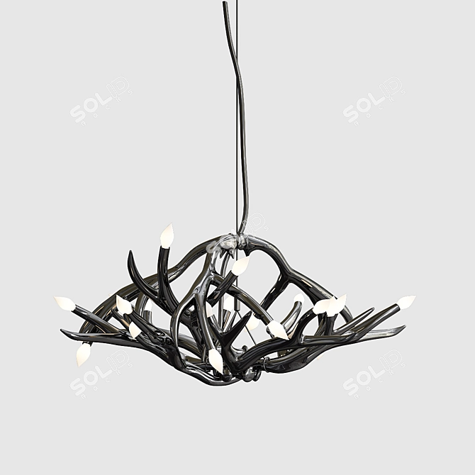 12 Antler Black Chandelier - Roll & Hill 3D model image 1