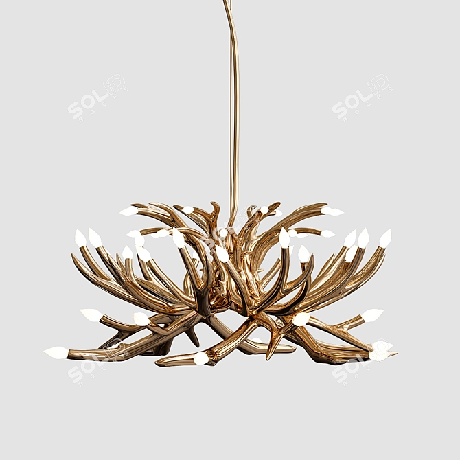 Elegant Golden Antler Chandelier 3D model image 1