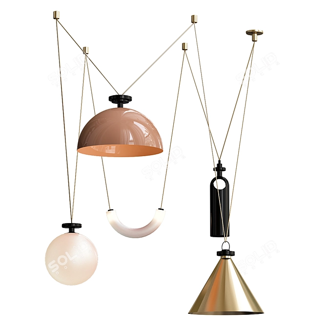 Elegant Brass & Copper Chandelier 3D model image 1