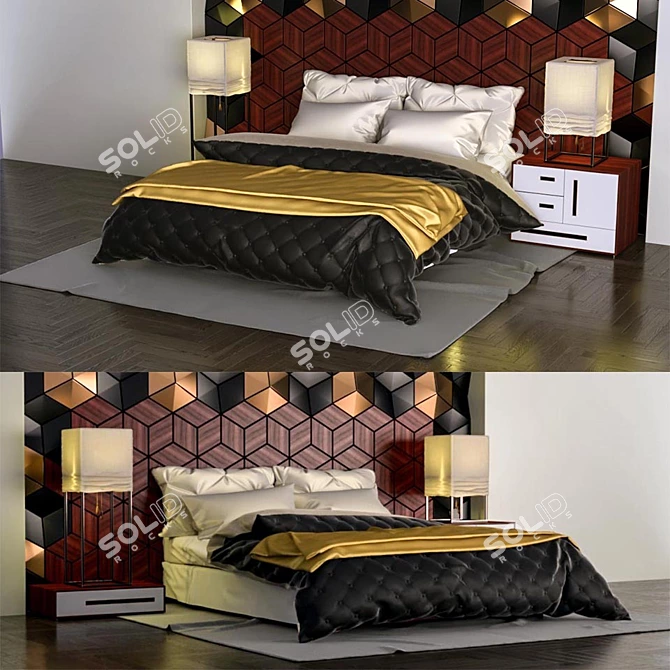 Golden Black Bed Set+3D Decor 3D model image 2