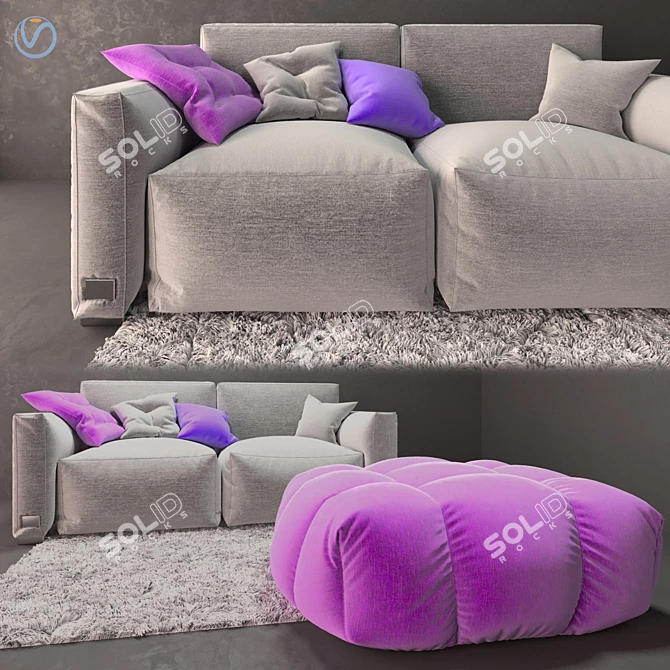 Elegant Sofa Pouf Set 3D model image 1